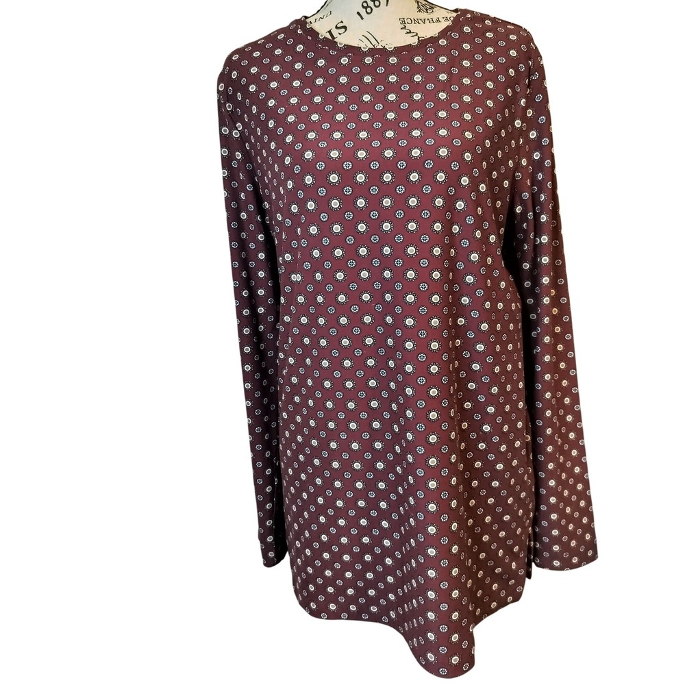 Lands End Burgundy Geometric Printβ Long Sleeve Crew Neck Tunic Women's Medium
